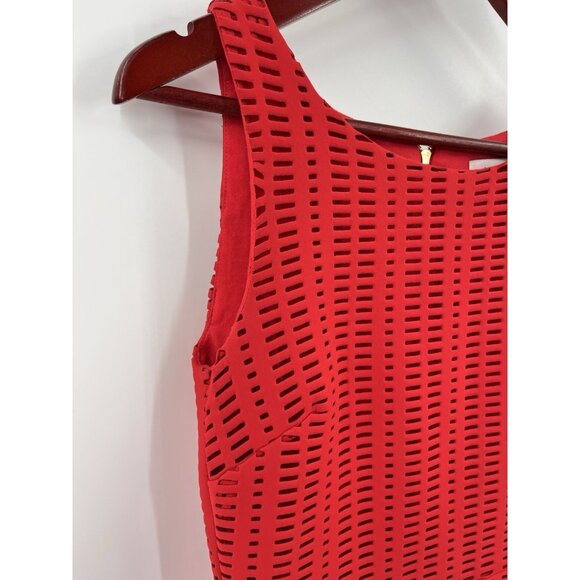 SANDRO Women's Red Laser Cut Flounce Hem Sleeveless Fit & Flare Dress Size 1 SM - Picture 3 of 6